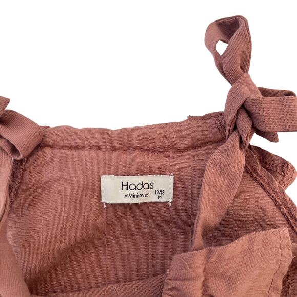 Hadas Baby Girl Summer Brown Linen Blend Ruffled Romper 12-18 Months - Picture 4 of 6